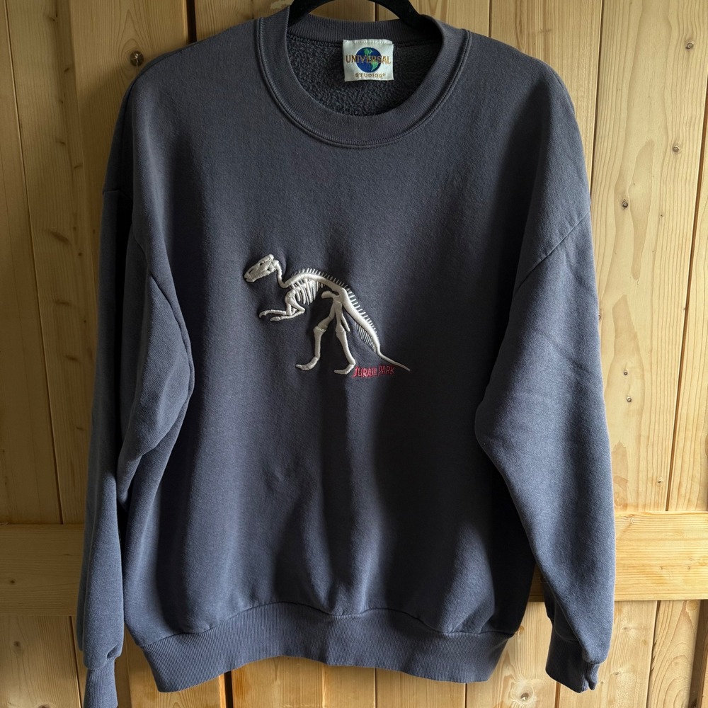 Vintage 1997 Universal Studios Jurassic Park Embroidered Sweatshirt Gray Mens L